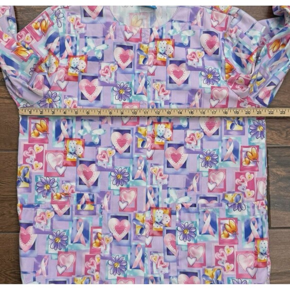 WOMENS SCRUBS JACKET Breast Cancer Scrubs Pink Ribbons Hearts Butterflies SIZE S - Picture 3 of 8